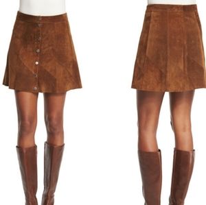 Ralph Laure Black Label Suede Button -Front Skirt Tobacco Vintage  90'S